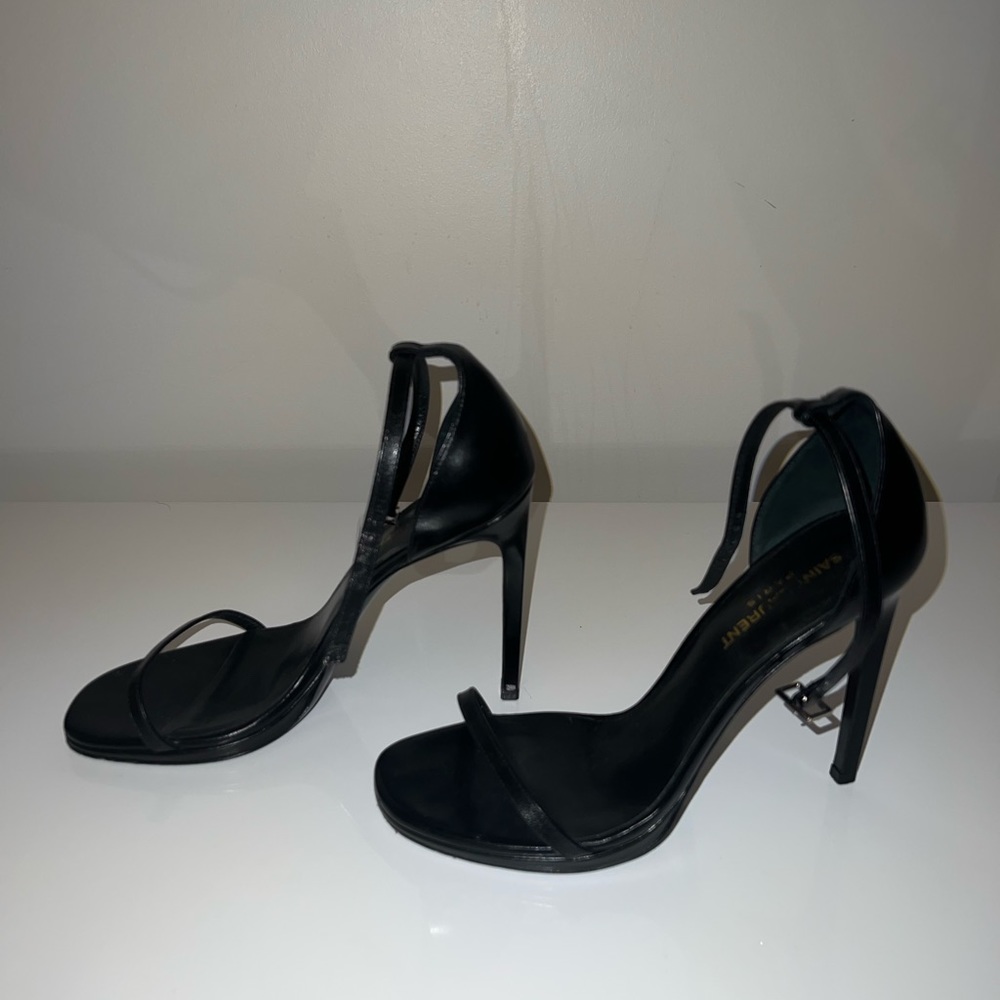 SAINT LAURENT black leather sandal heel - Picture 3 of 5